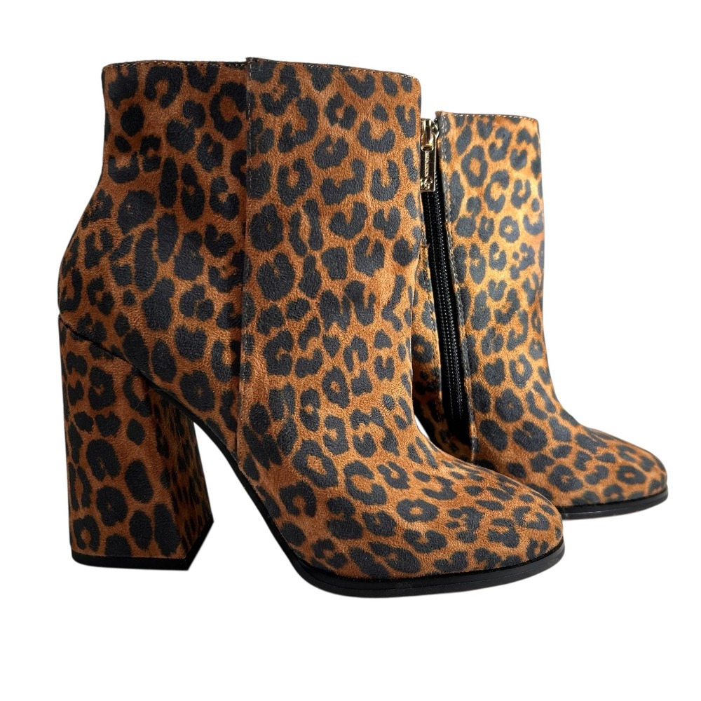 Jessica Simpson Leopard Print‎ Ankle Booties Women's Heel Side Zip Burdete - 5.5